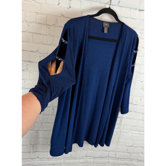 CHICO'S TRAVELERS royal blue knit open front chains cardigan sweater 0 (S) NWOT - Picture 6 of 8